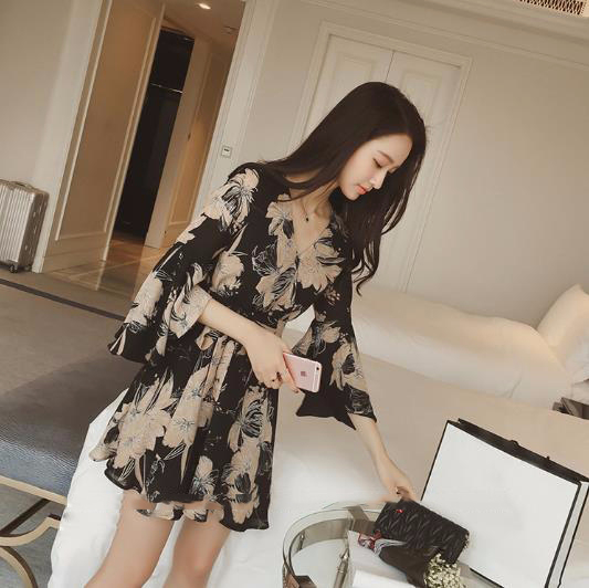 New Women Dress Lev Ethnic Flower V Neck Wrap Dres