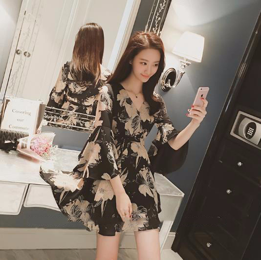 New Women Dress Lev Ethnic Flower V Neck Wrap Dres