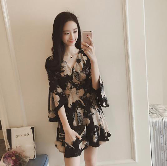 New Women Dress Lev Ethnic Flower V Neck Wrap Dres