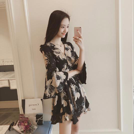 New Women Dress Lev Ethnic Flower V Neck Wrap Dres