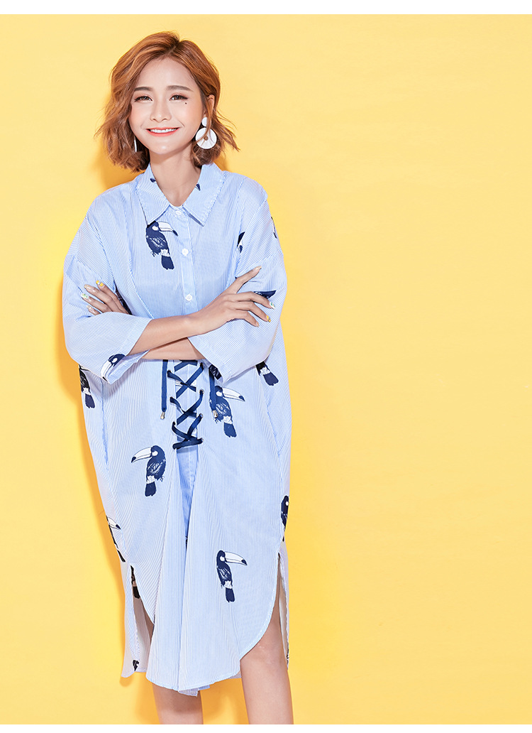 New G66 Big Size Striped Shirt Dress Plus Embroide