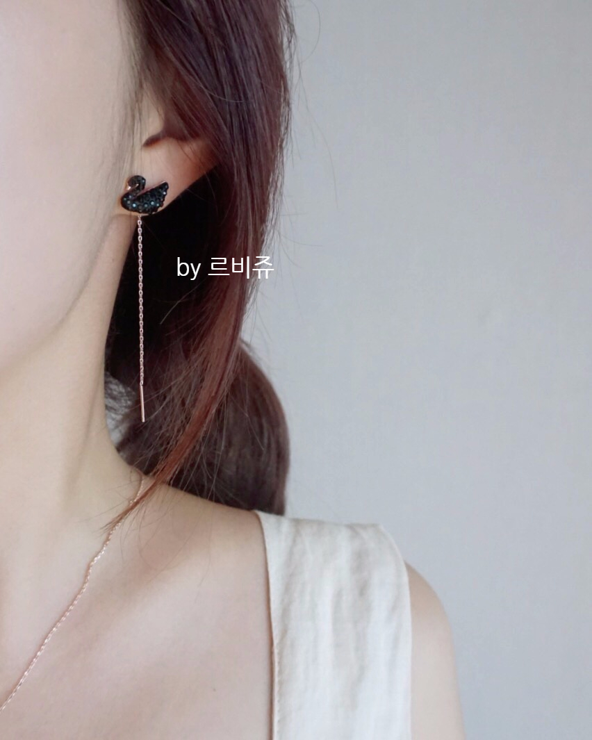 Black Swan Swan Long Drop Earrings Rose Gold