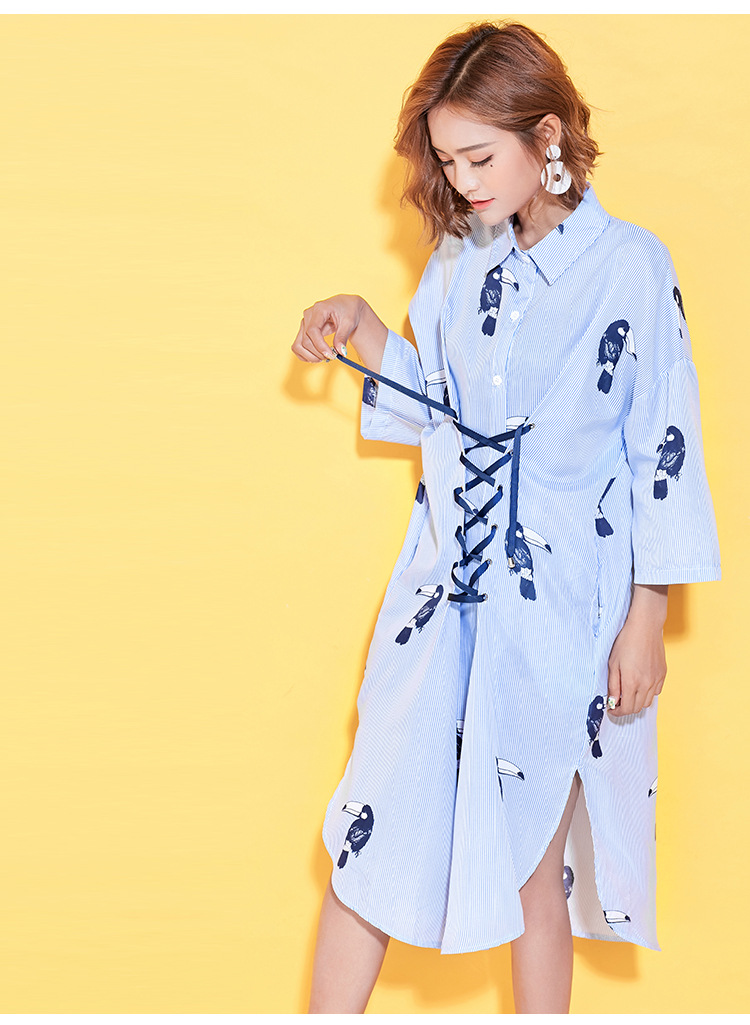 New G66 Big Size Striped Shirt Dress Plus Embroide