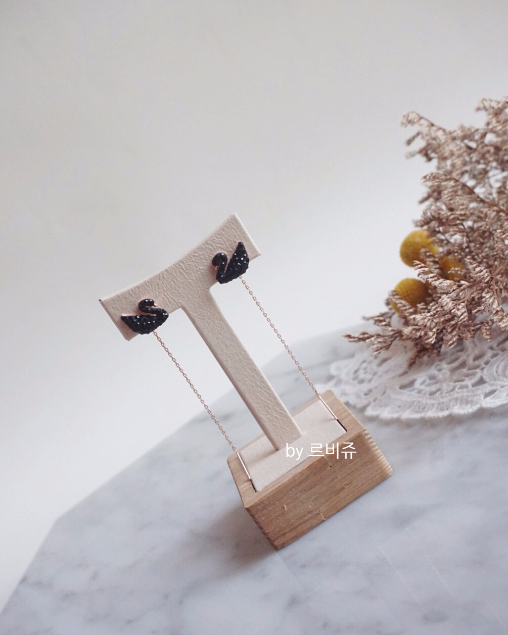 Black Swan Swan Long Drop Earrings Rose Gold