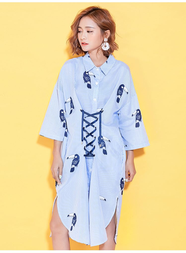 New G66 Big Size Striped Shirt Dress Plus Embroide