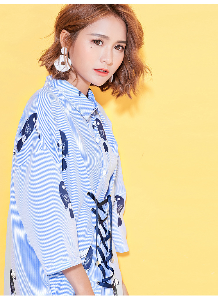 New G66 Big Size Striped Shirt Dress Plus Embroide