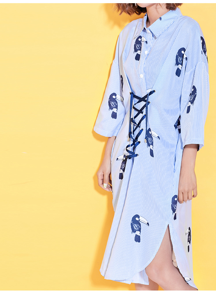 New G66 Big Size Striped Shirt Dress Plus Embroide