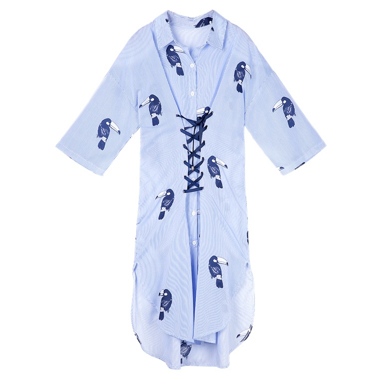 New G66 Big Size Striped Shirt Dress Plus Embroide