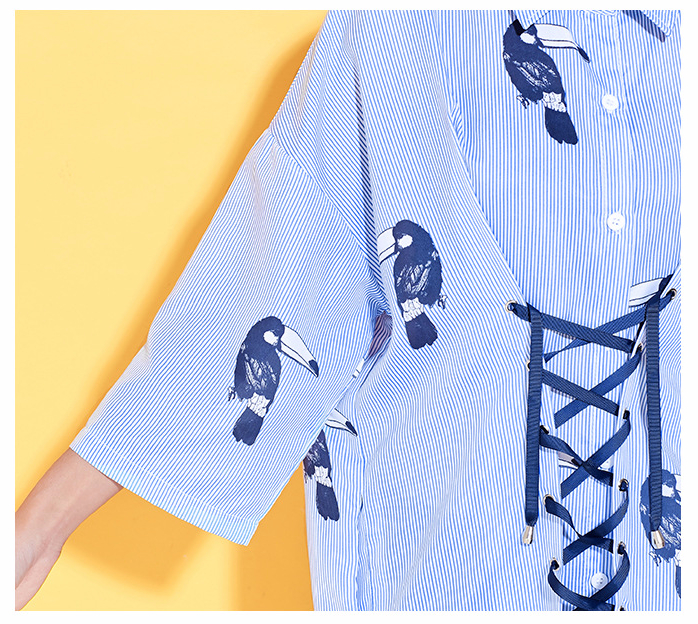 New G66 Big Size Striped Shirt Dress Plus Embroide