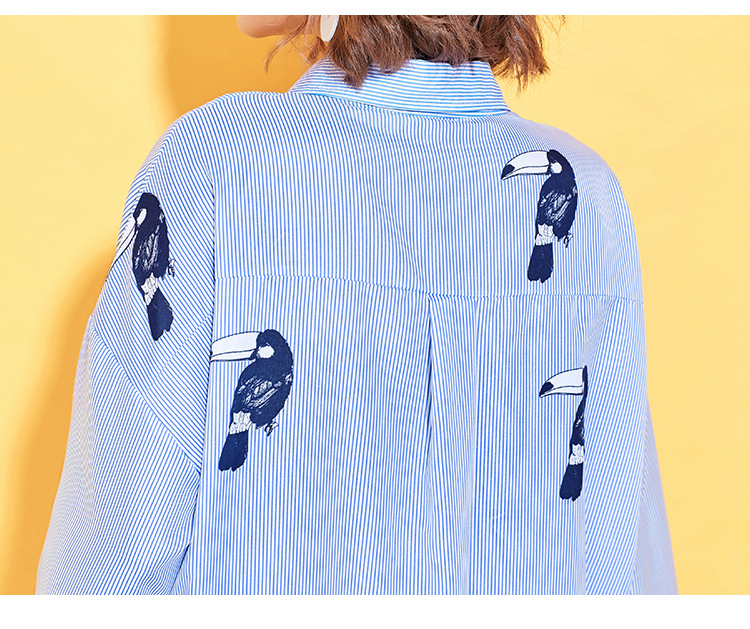 New G66 Big Size Striped Shirt Dress Plus Embroide