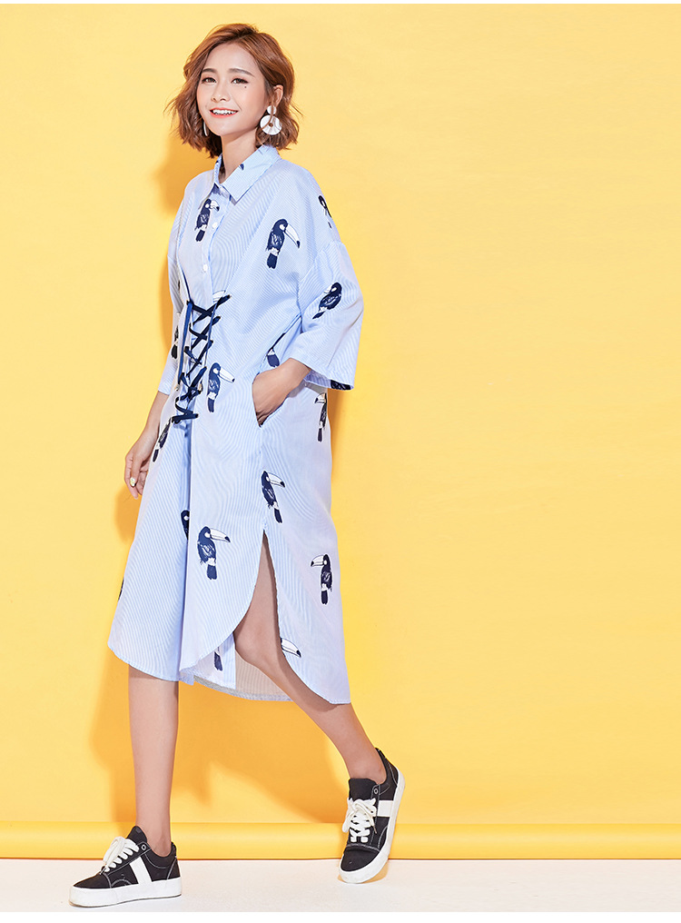 New G66 Big Size Striped Shirt Dress Plus Embroide