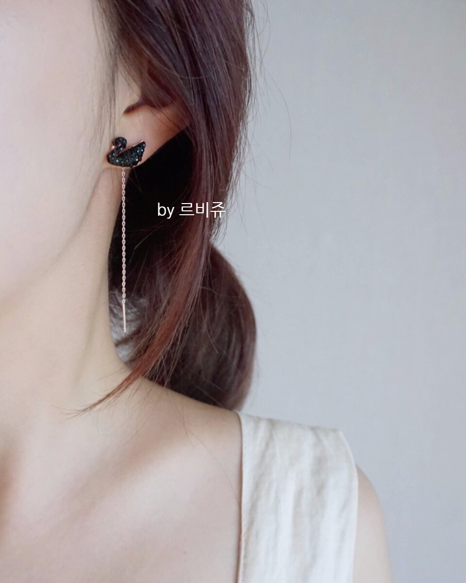 Black Swan Swan Long Drop Earrings Rose Gold
