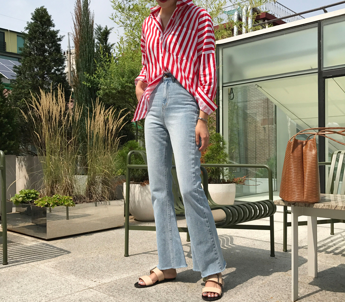 Women Jeans Pants Simple high waisted semi-long bo