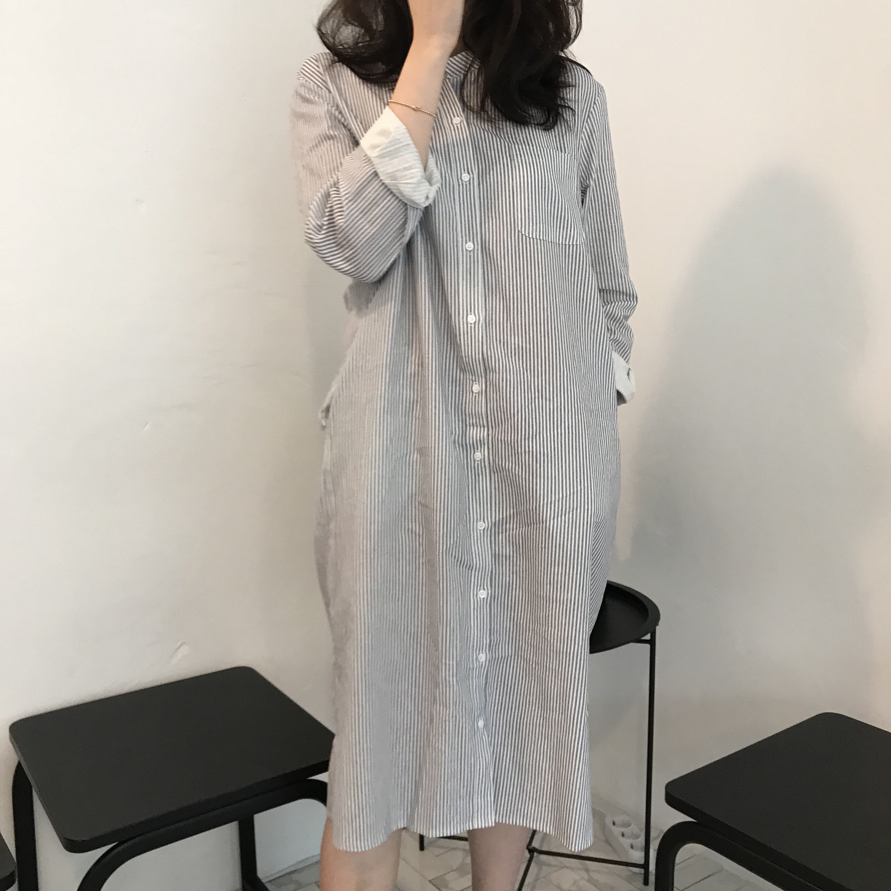 New Striped Shirt Dresses Casual Fashion Autumn Co