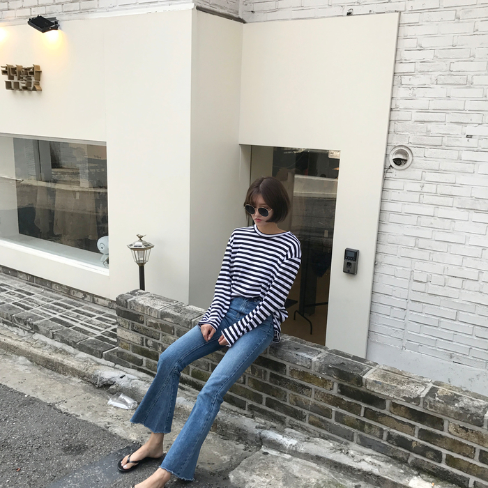 Women Jeans Pants Simple high waisted semi-long bo