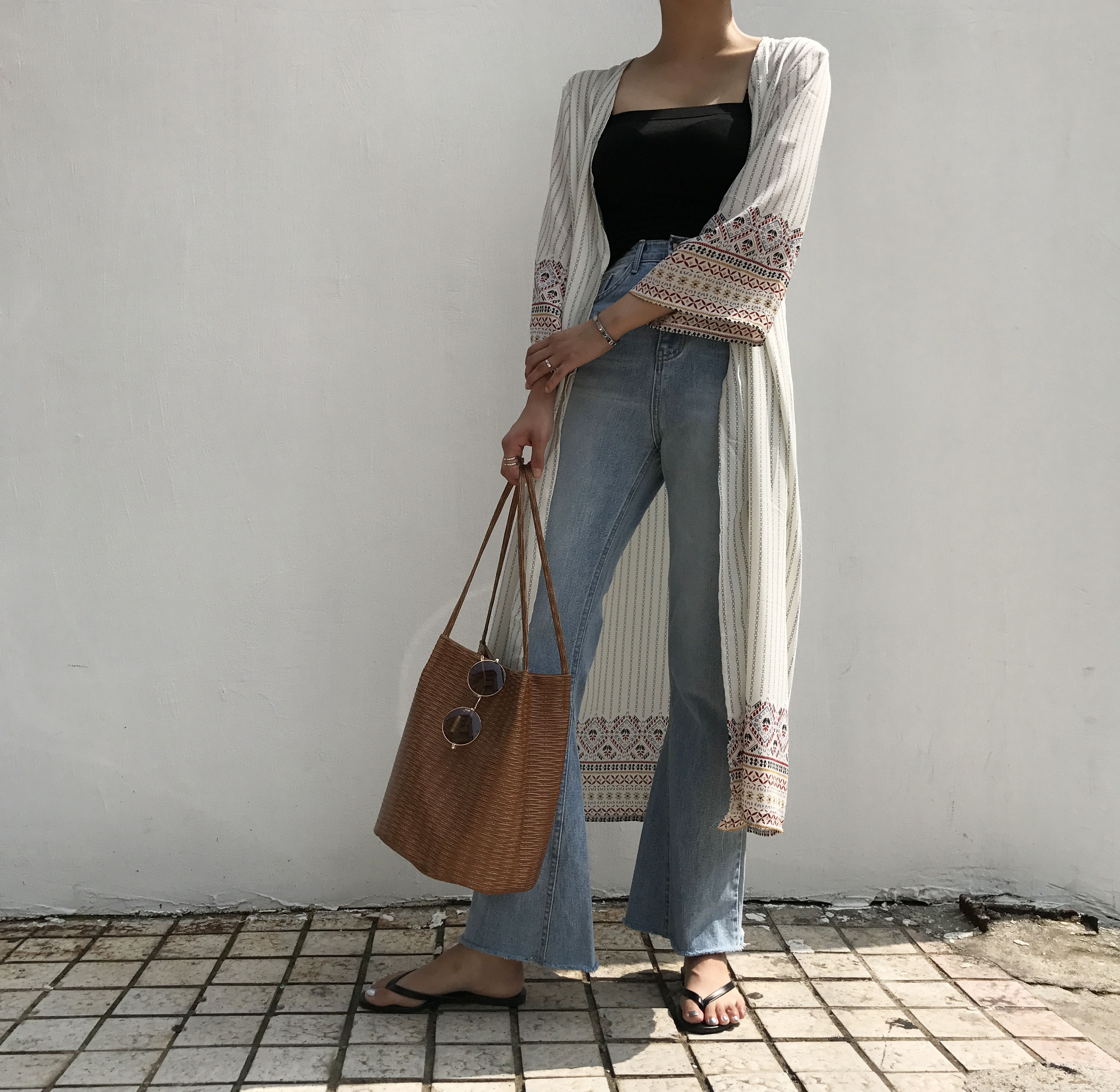 Women Jeans Pants Simple high waisted semi-long bo