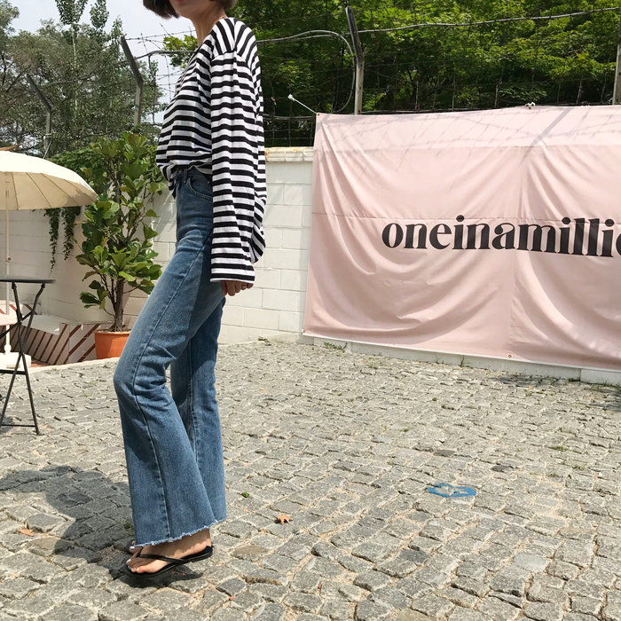 Women Jeans Pants Simple high waisted semi-long bo