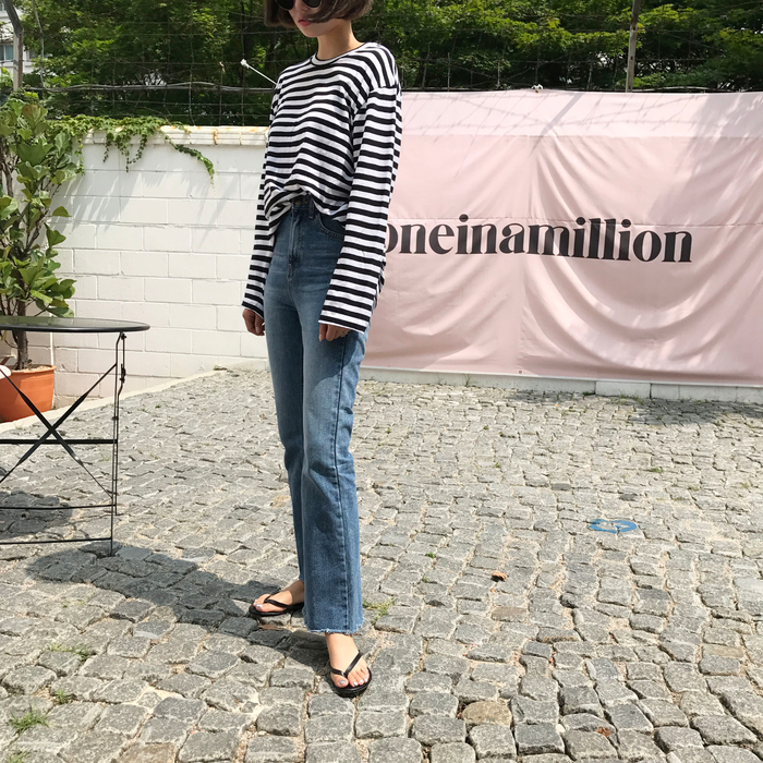 Women Jeans Pants Simple high waisted semi-long bo