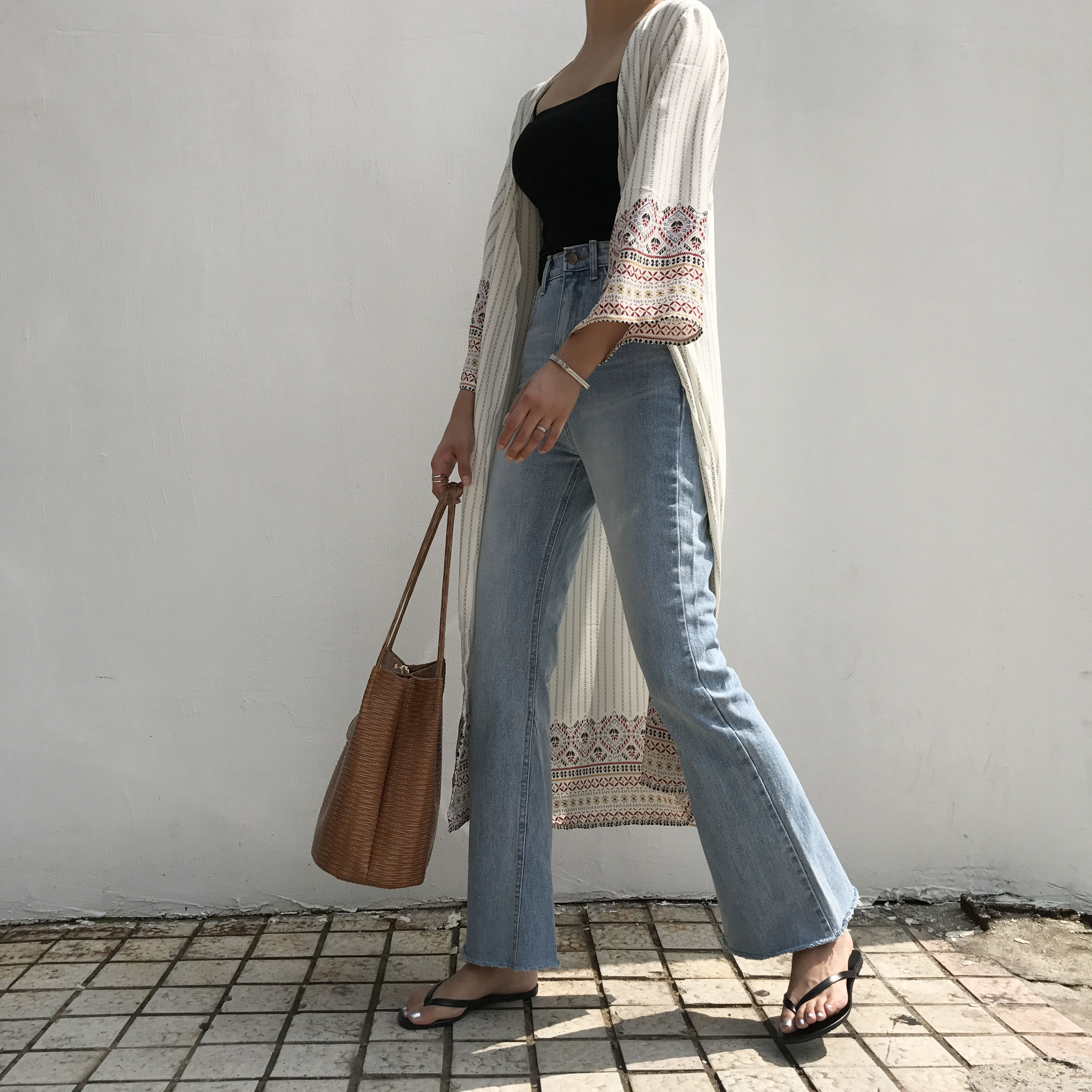 Women Jeans Pants Simple high waisted semi-long bo