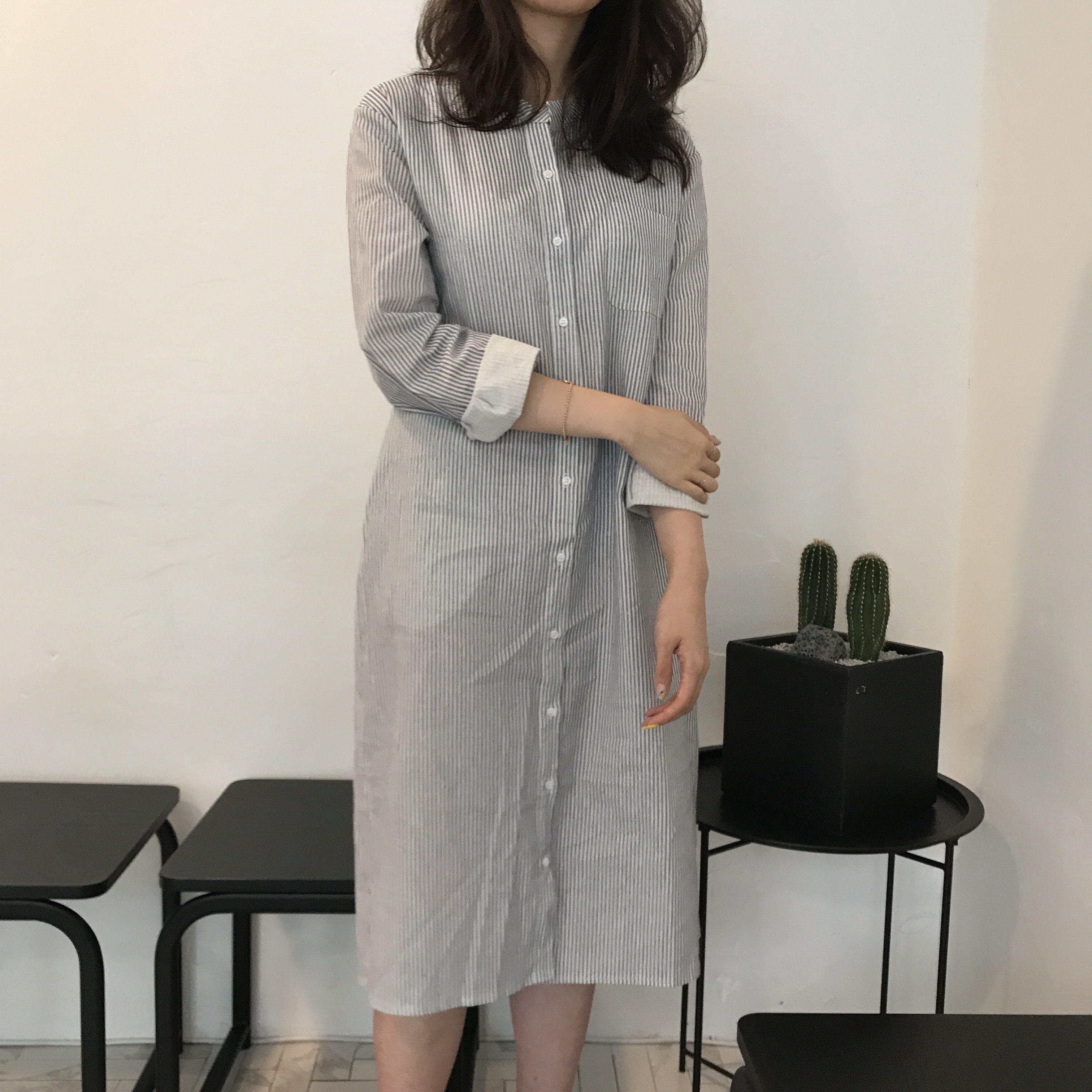 New Striped Shirt Dresses Casual Fashion Autumn Co