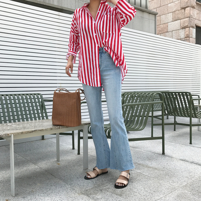 Women Jeans Pants Simple high waisted semi-long bo