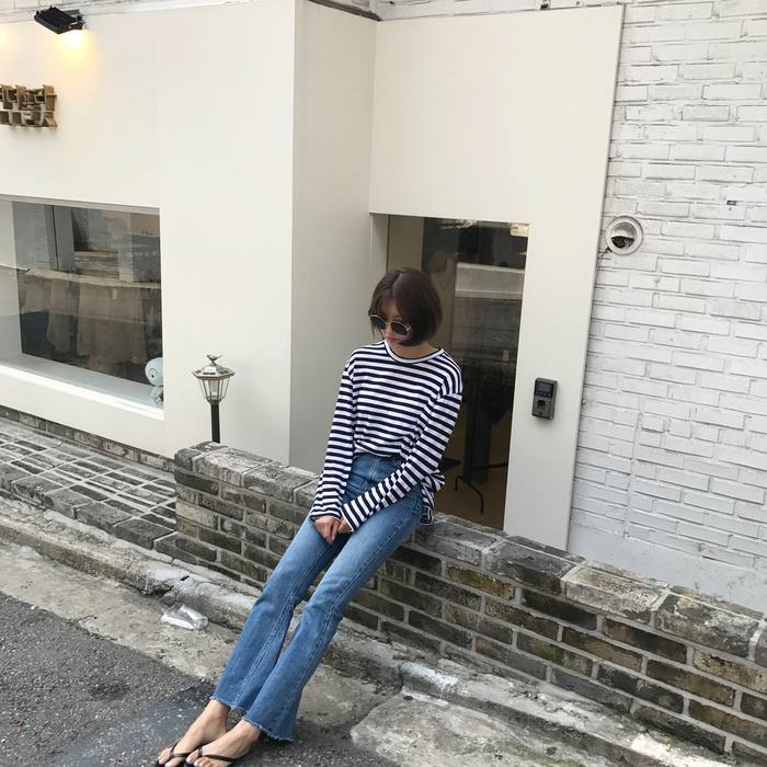 Women Jeans Pants Simple high waisted semi-long bo