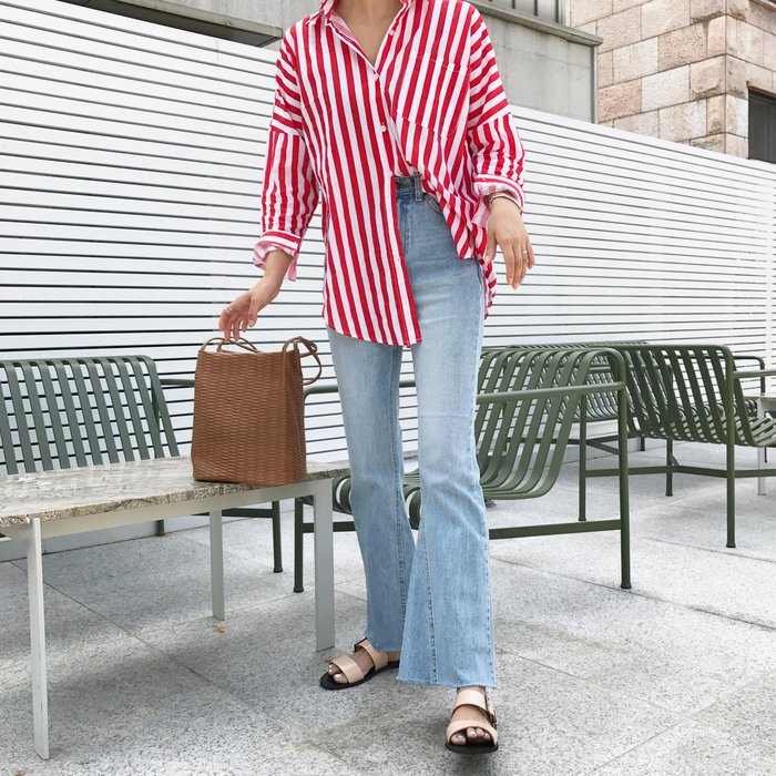 Women Jeans Pants Simple high waisted semi-long bo