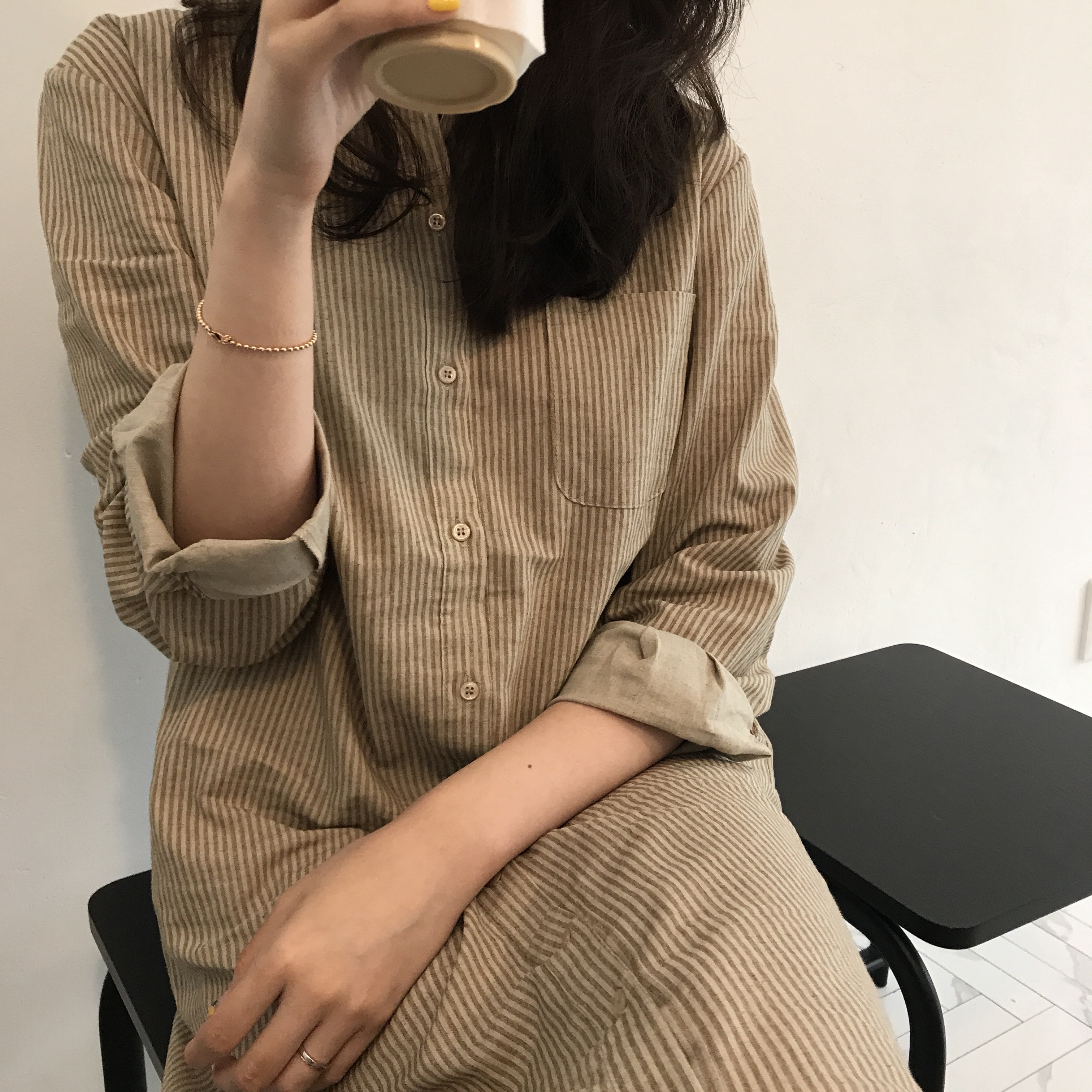 New Striped Shirt Dresses Casual Fashion Autumn Co