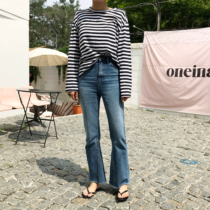 Women Jeans Pants Simple high waisted semi-long bo