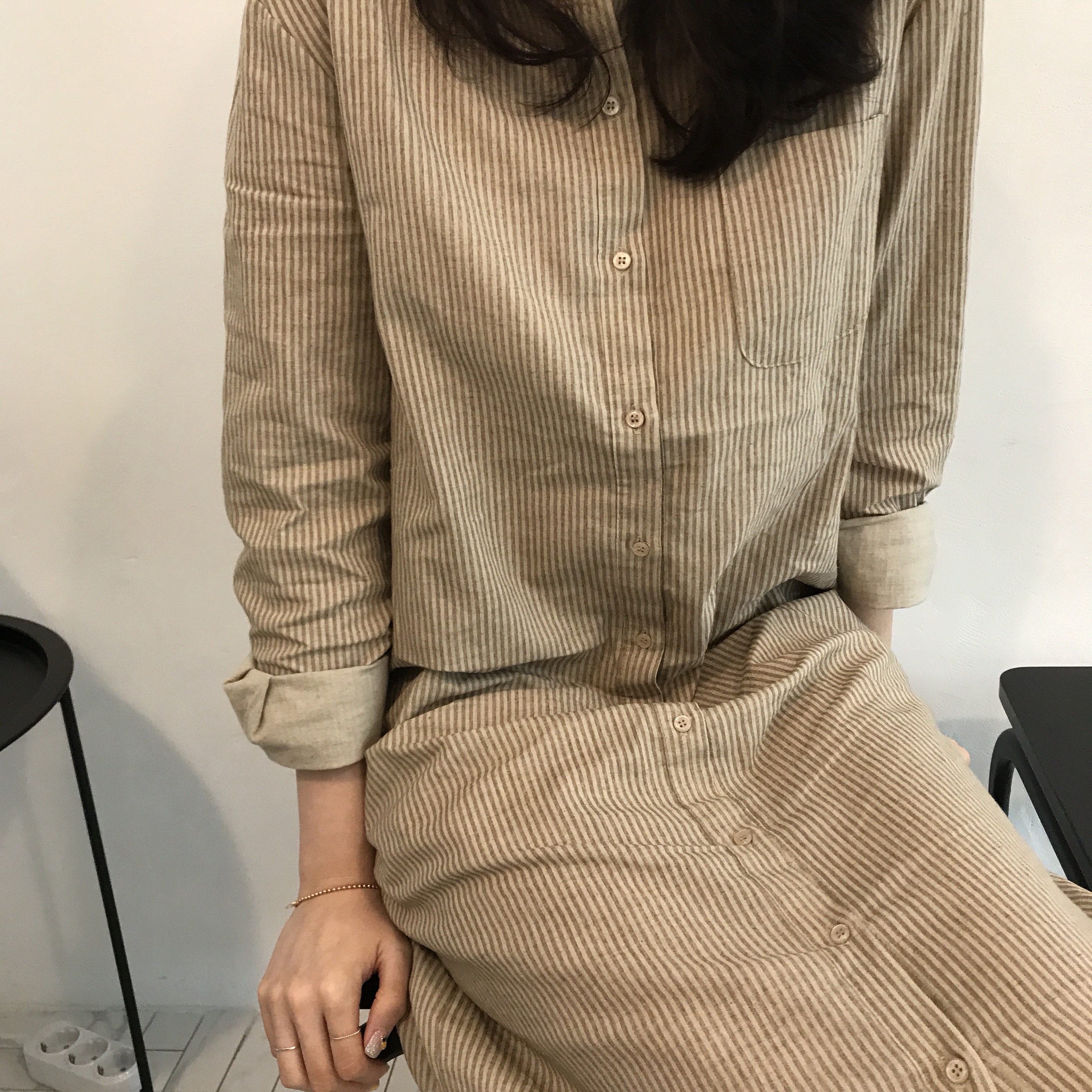 New Striped Shirt Dresses Casual Fashion Autumn Co