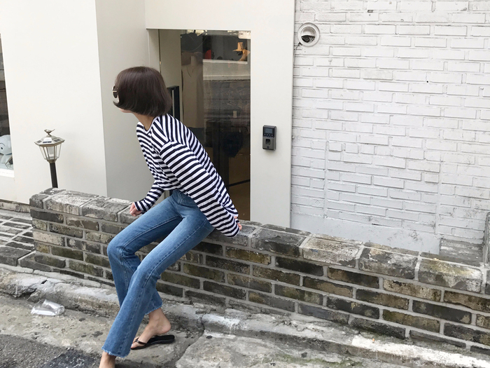 Women Jeans Pants Simple high waisted semi-long bo