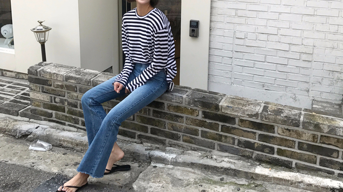 Women Jeans Pants Simple high waisted semi-long bo