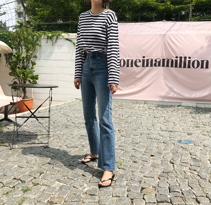 Women Jeans Pants Simple high waisted semi-long bo