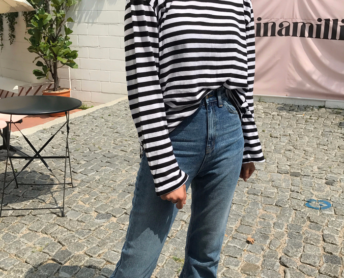 Women Jeans Pants Simple high waisted semi-long bo