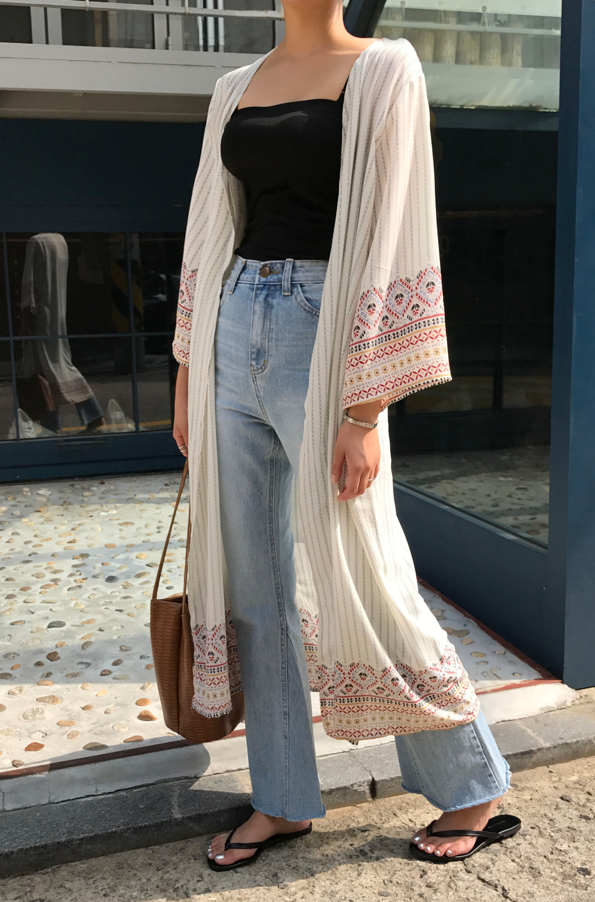 Women Jeans Pants Simple high waisted semi-long bo