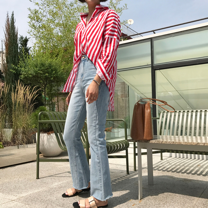 Women Jeans Pants Simple high waisted semi-long bo