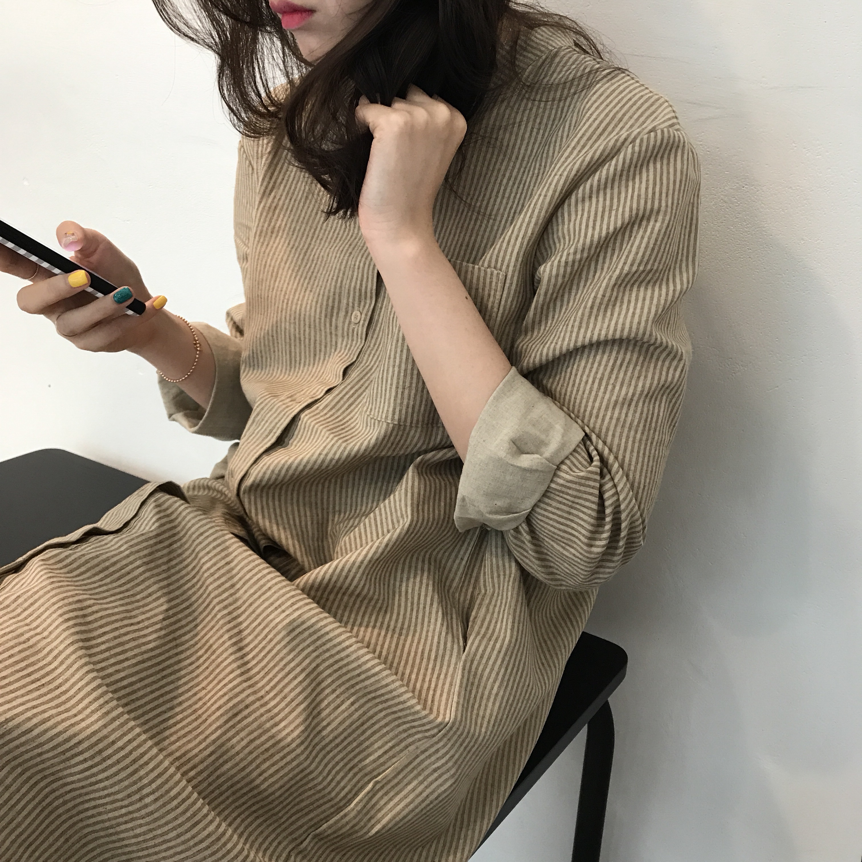 New Striped Shirt Dresses Casual Fashion Autumn Co