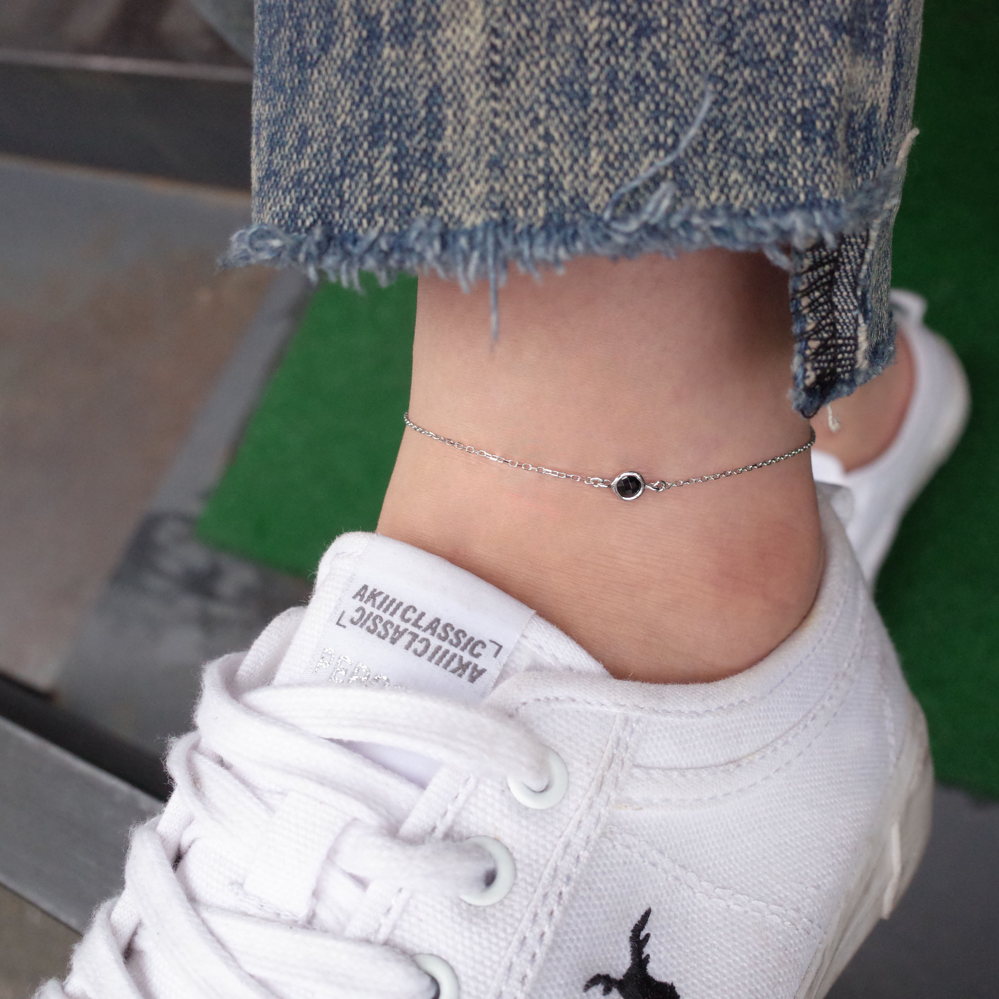 Nanasu simple stone silver bracelet Turquoise Blac