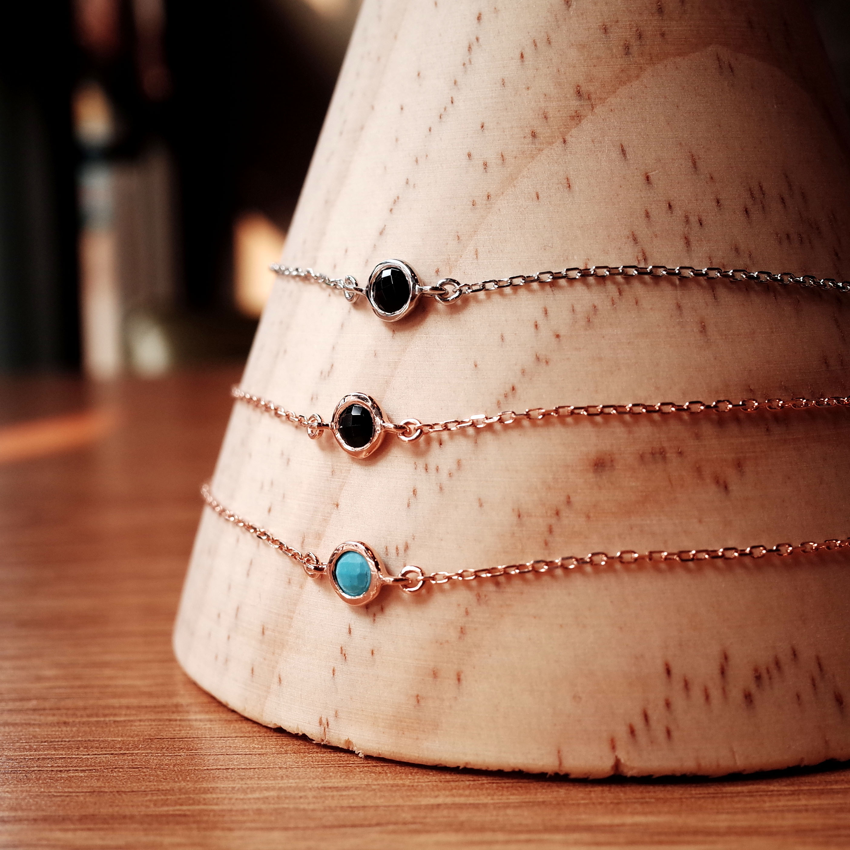 Nanasu simple stone silver bracelet Turquoise Blac