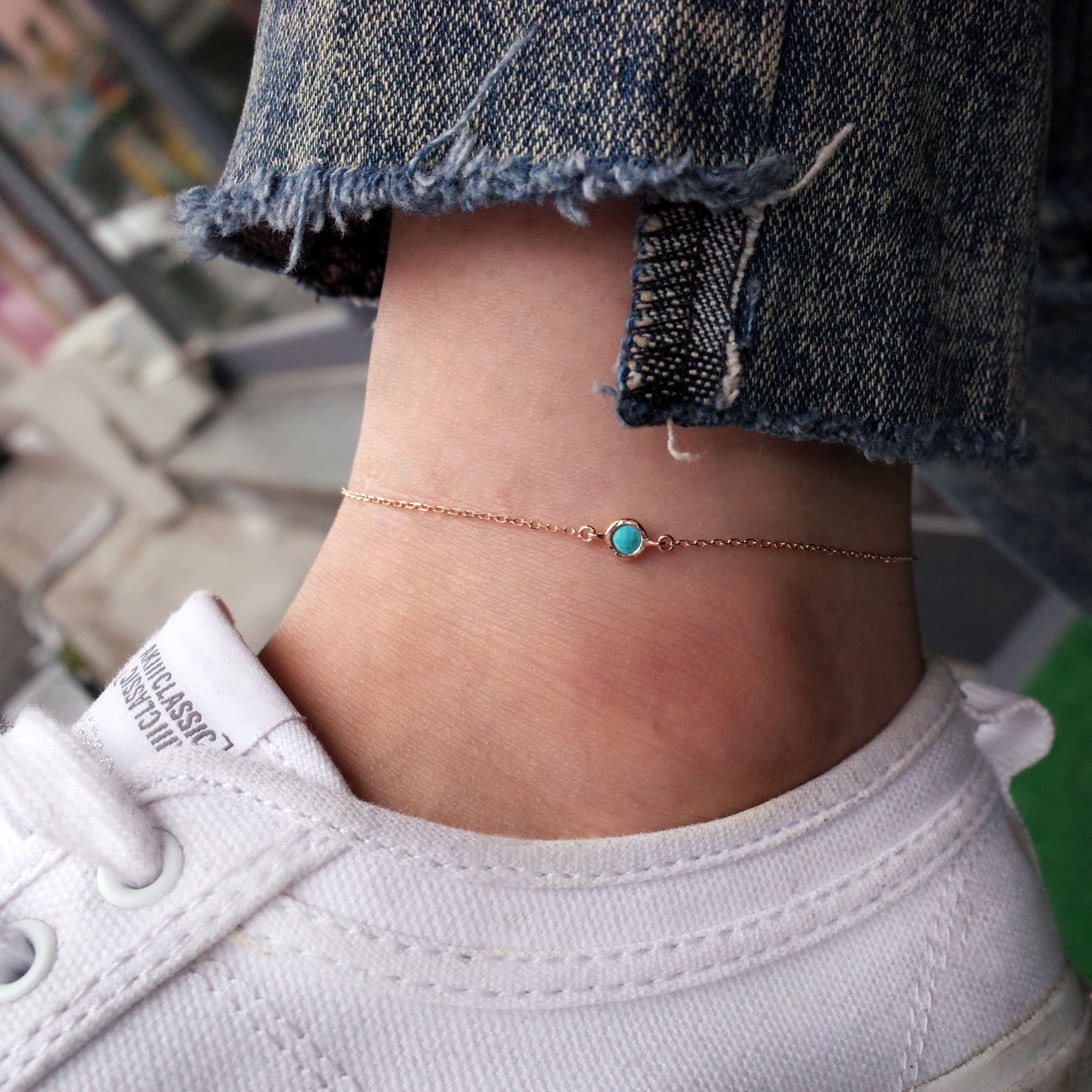 Nanasu simple stone silver bracelet Turquoise Blac