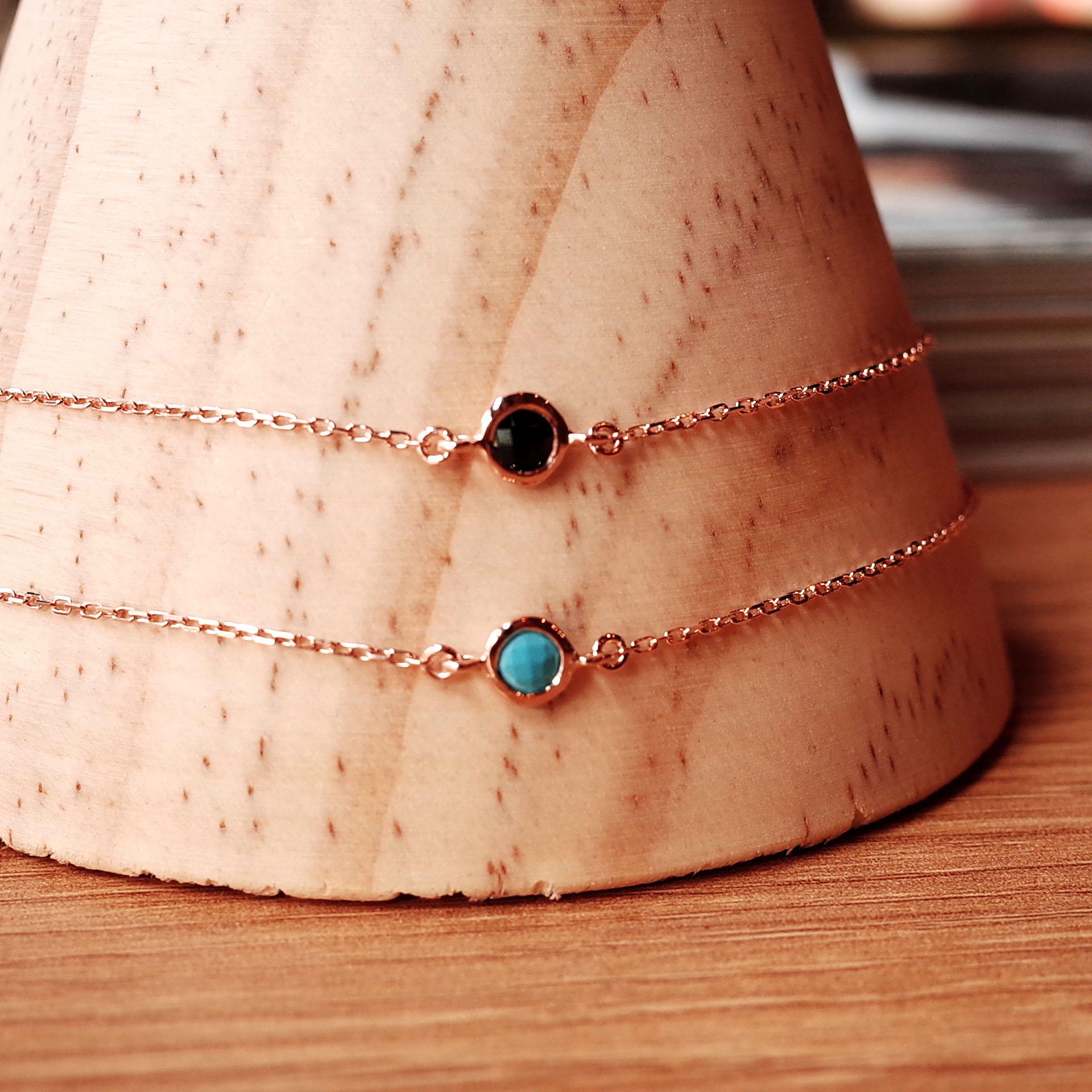 Nanasu simple stone silver bracelet Turquoise Blac