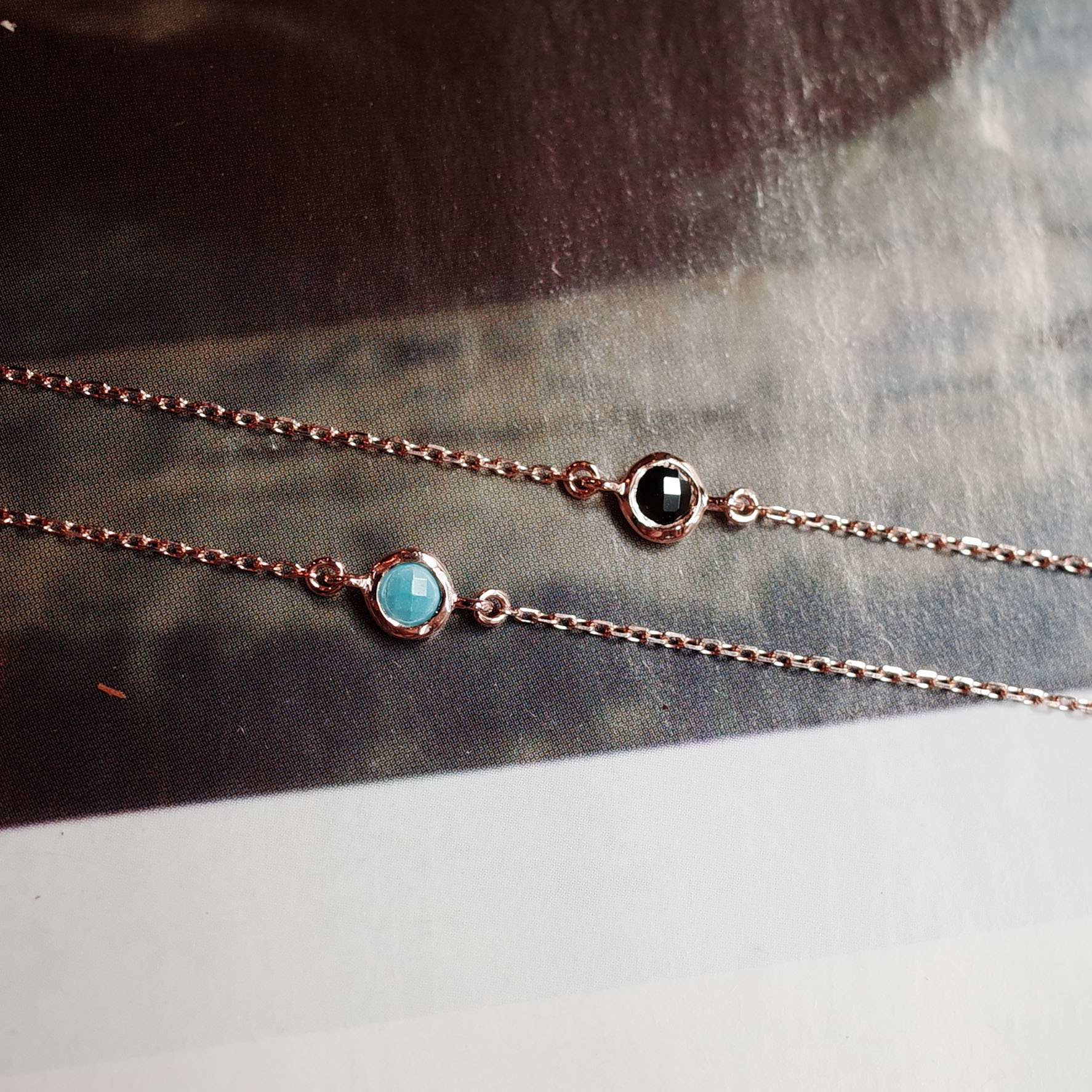 Nanasu simple stone silver bracelet Turquoise Blac