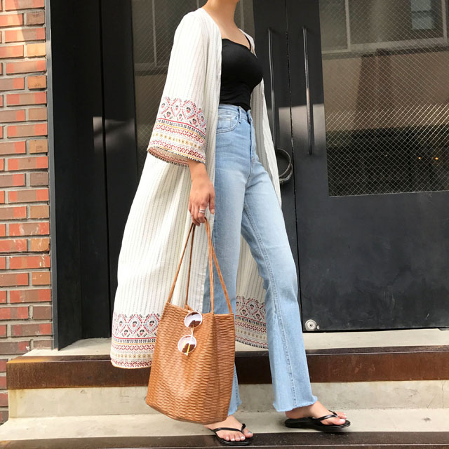 Women Jeans Pants Simple high waisted semi-long bo