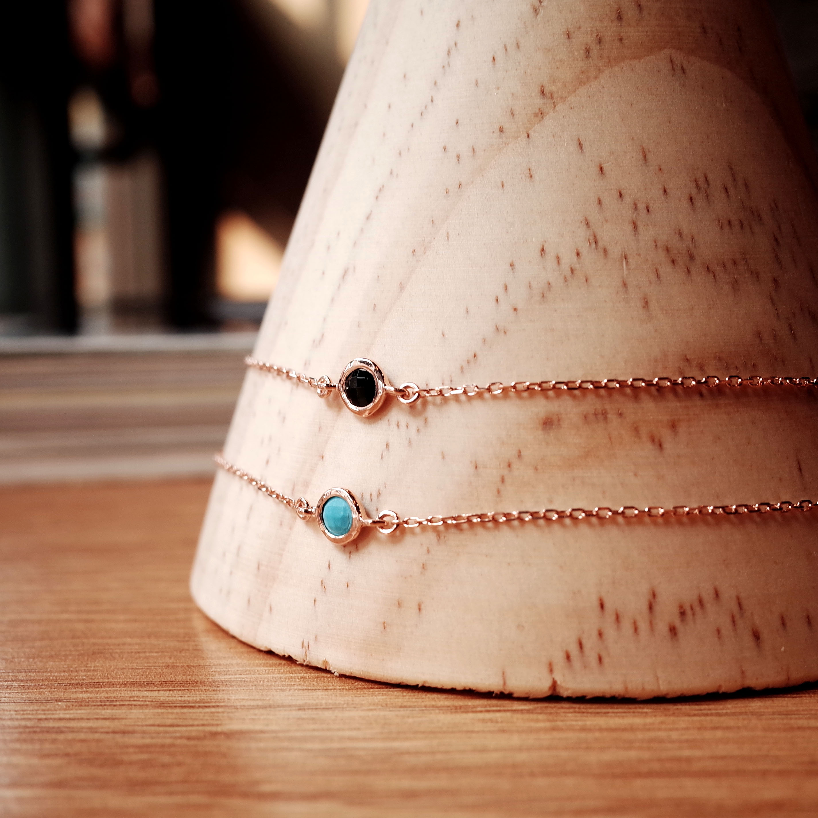 Nanasu simple stone silver bracelet Turquoise Blac