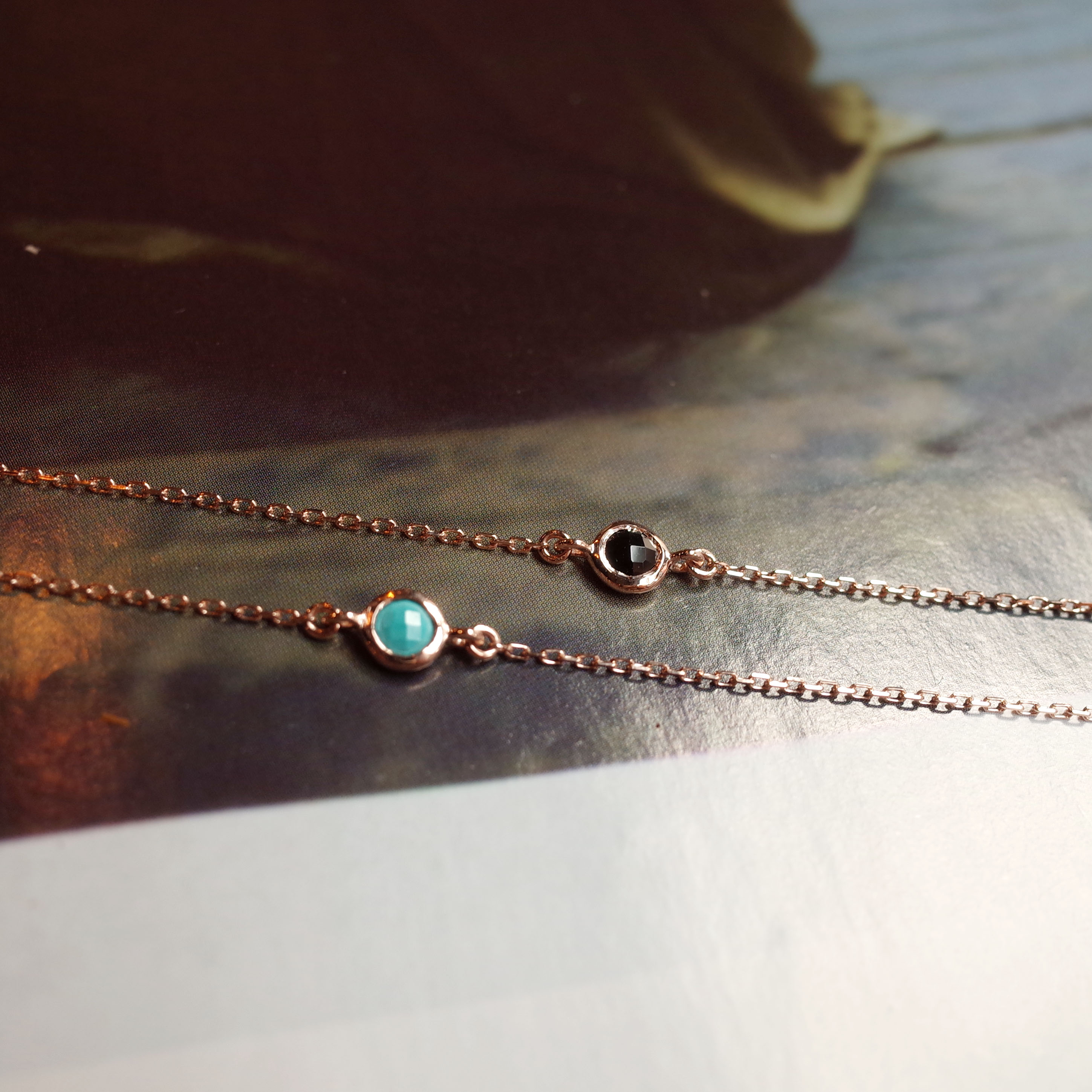 Nanasu simple stone silver bracelet Turquoise Blac