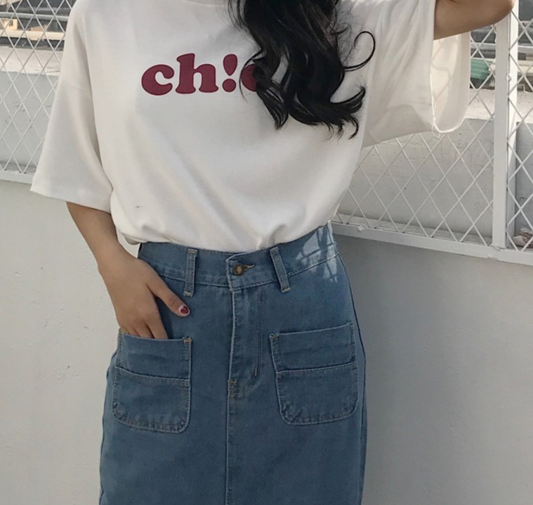 Denim Skirt incision incision long vintage silk re