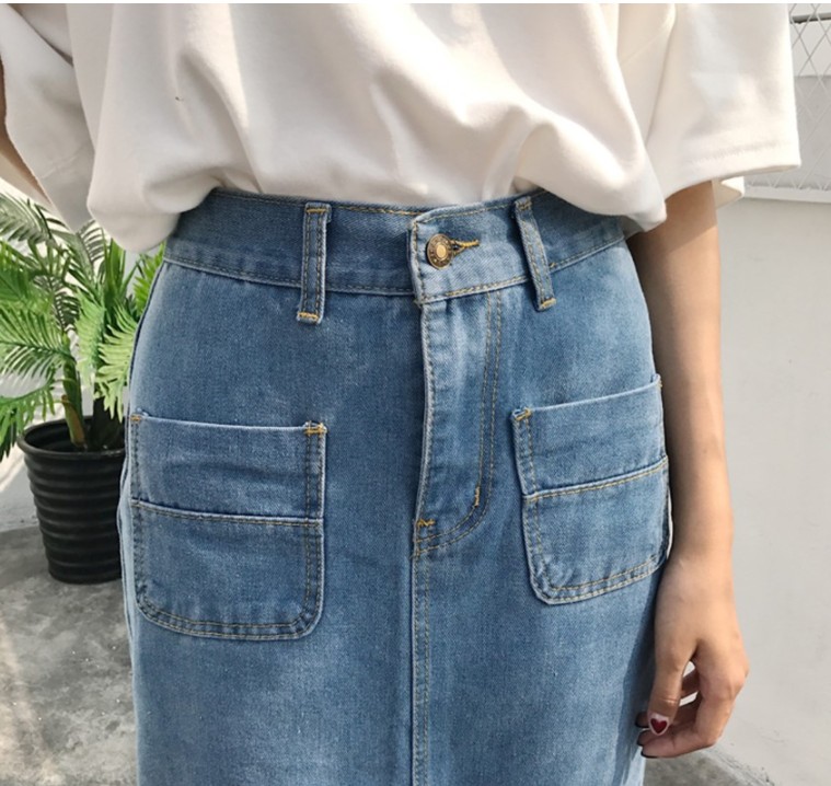 Denim Skirt incision incision long vintage silk re