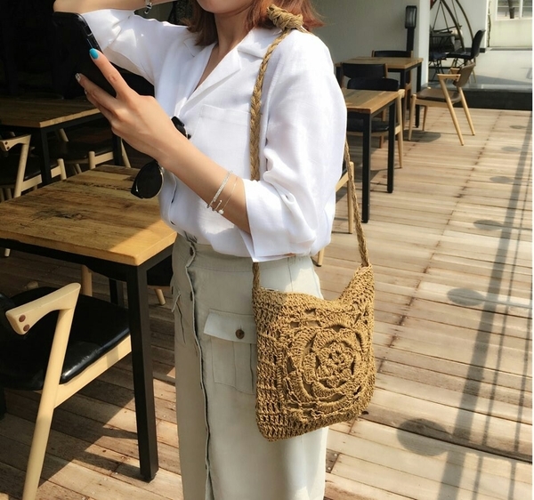New Summer Fur Straw Ratan Cross Bag Refreshing lo