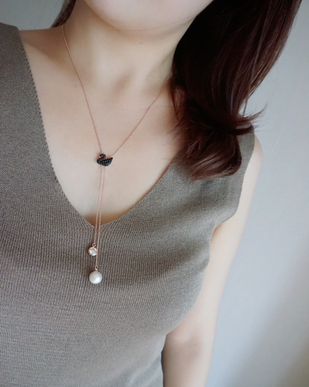 Black Swan Swan Long Drop Earrings Rose Gold
