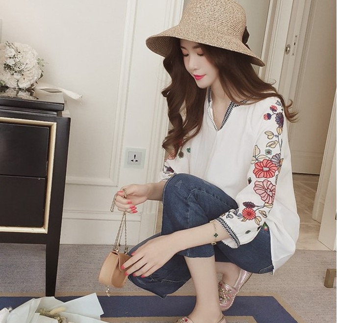 NEW FASHION LADY GIRL Blouse White Half open shirt